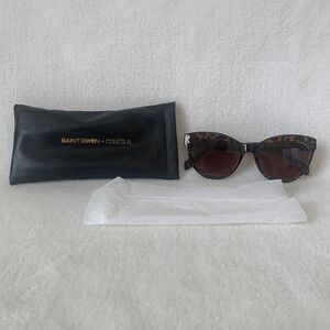 Saint Owen X Curateur Womens Animal Print Cat Eye Sunglasses Brown Black